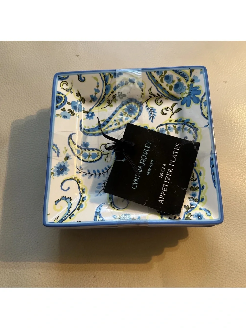 Cynthia Rowley Blue and White Paisley Ceramic Snack Plates - Set of 4